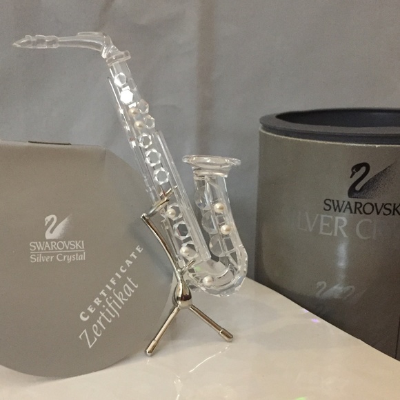 Swarovski Saxophone w stand 1997Silver Crystal NIB